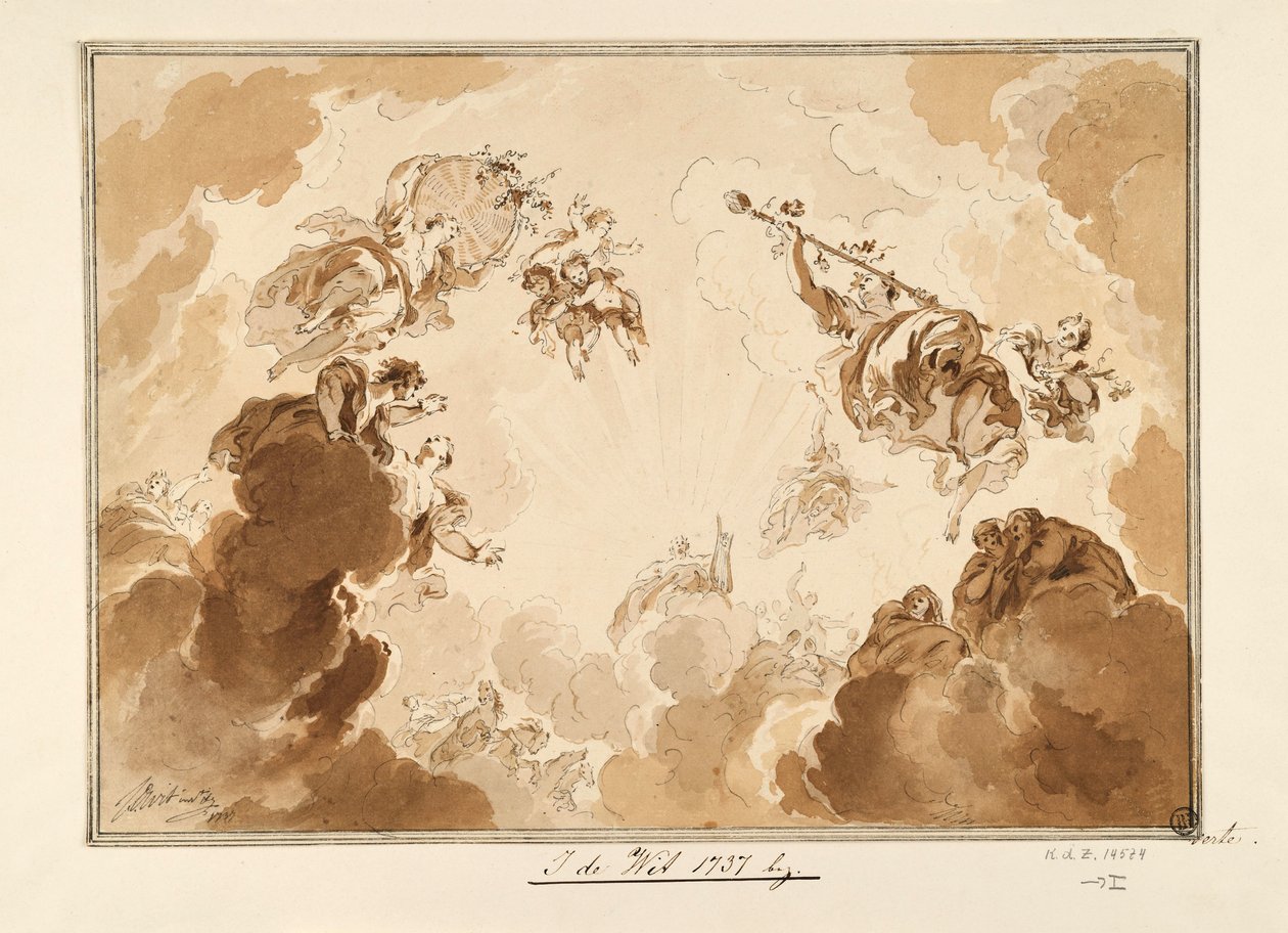 Progetto per soffitto: il viaggio di Fetonte verso il sole da Jacob de Wit
