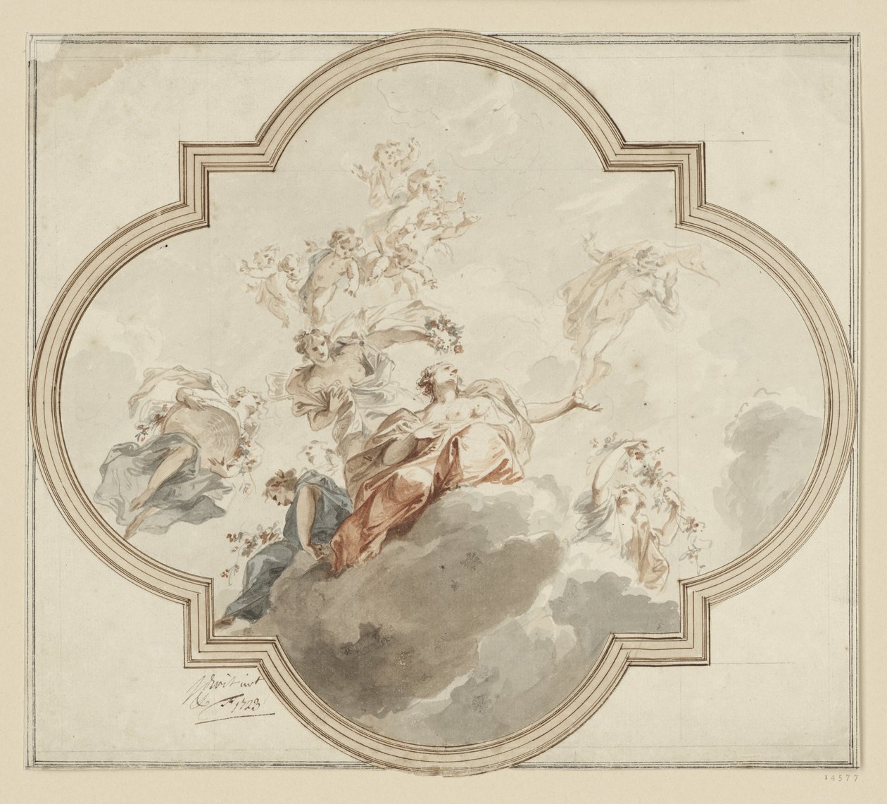 Progetto per il soffitto. Zephir e Flora da Jacob de Wit