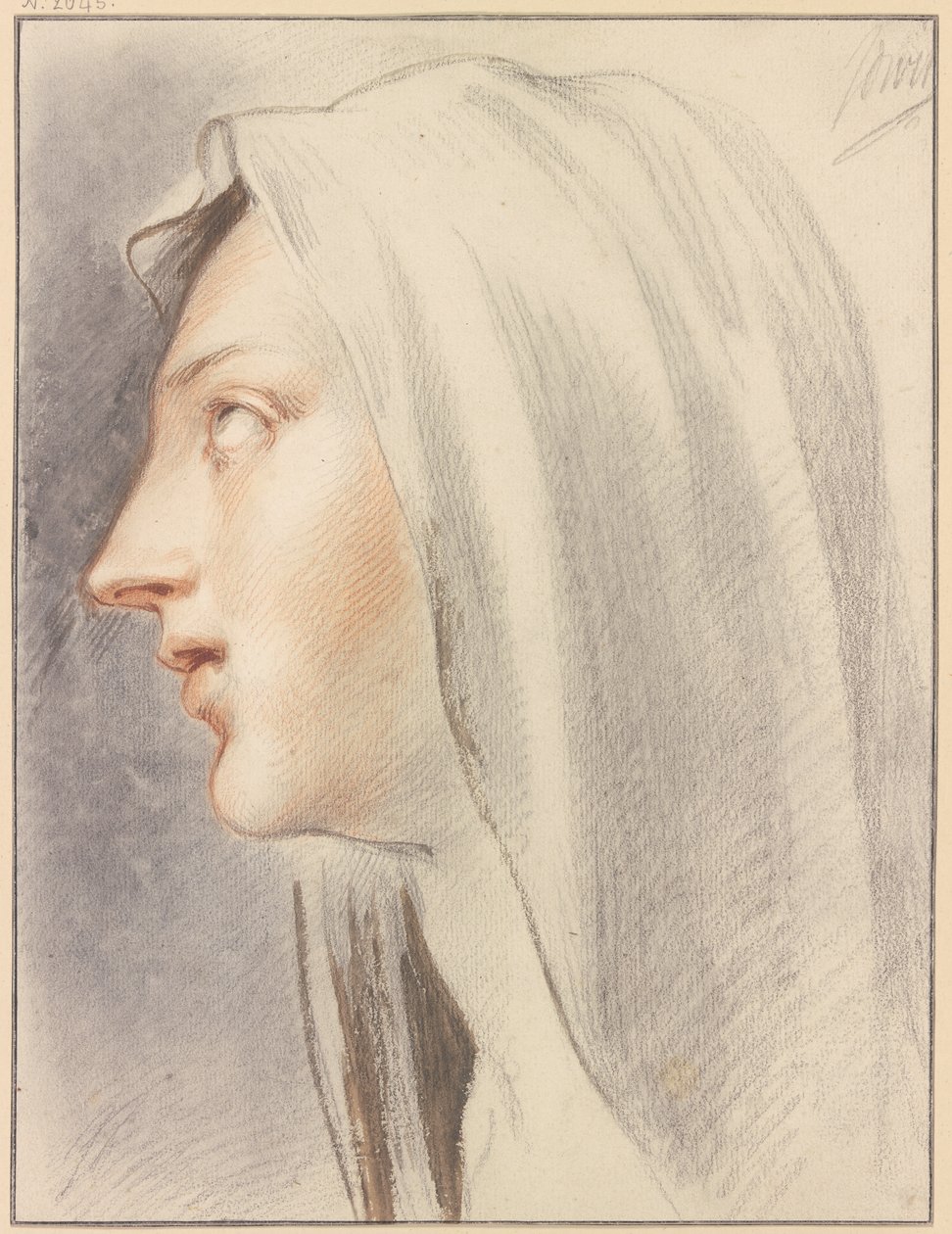 Testa di donna con velo, di profilo verso sinistra da Jacob de Wit
