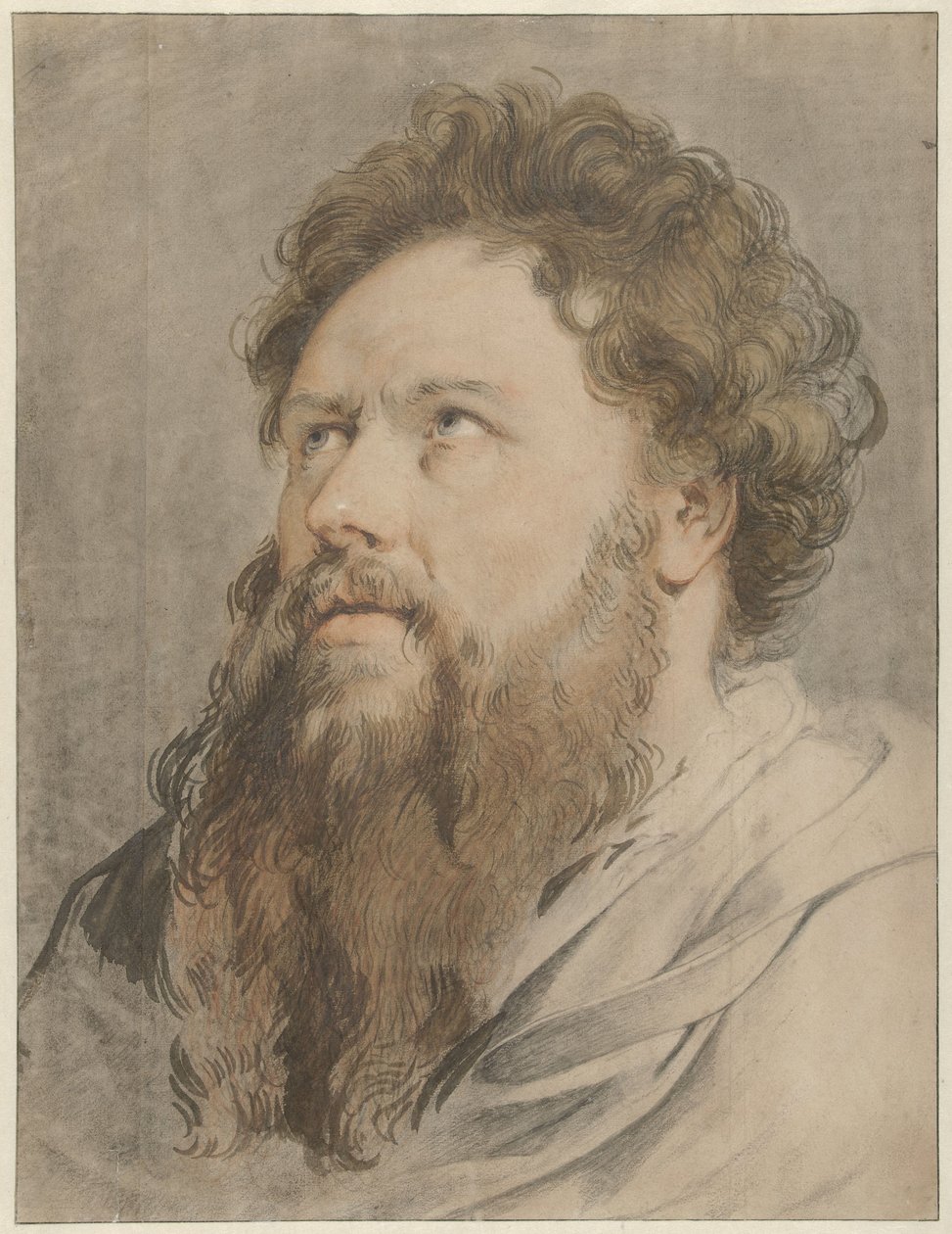 Testa di uomo con barba, gli occhi guardano in alto da Jacob de Wit