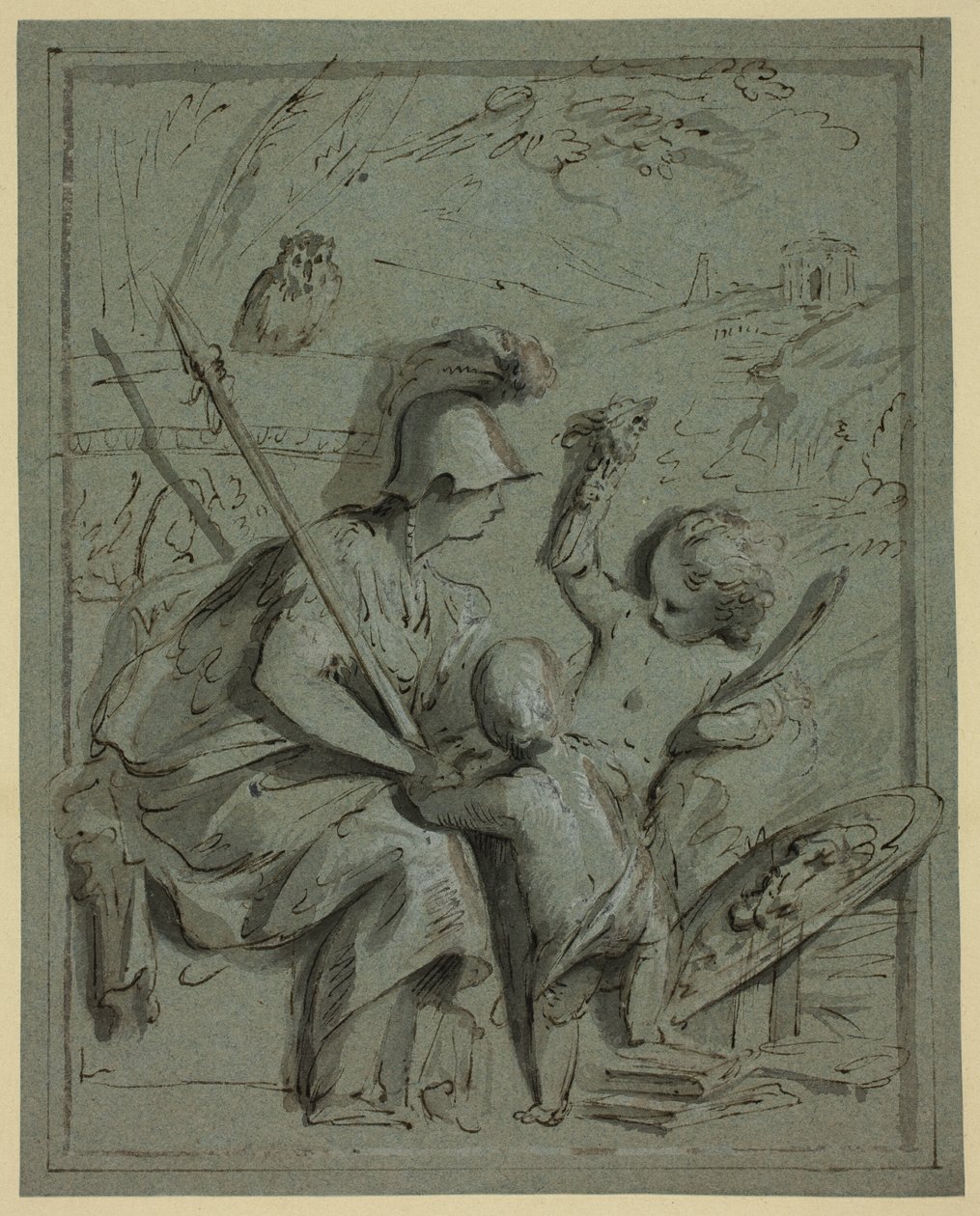 Minerva con due putti da Jacob de Wit