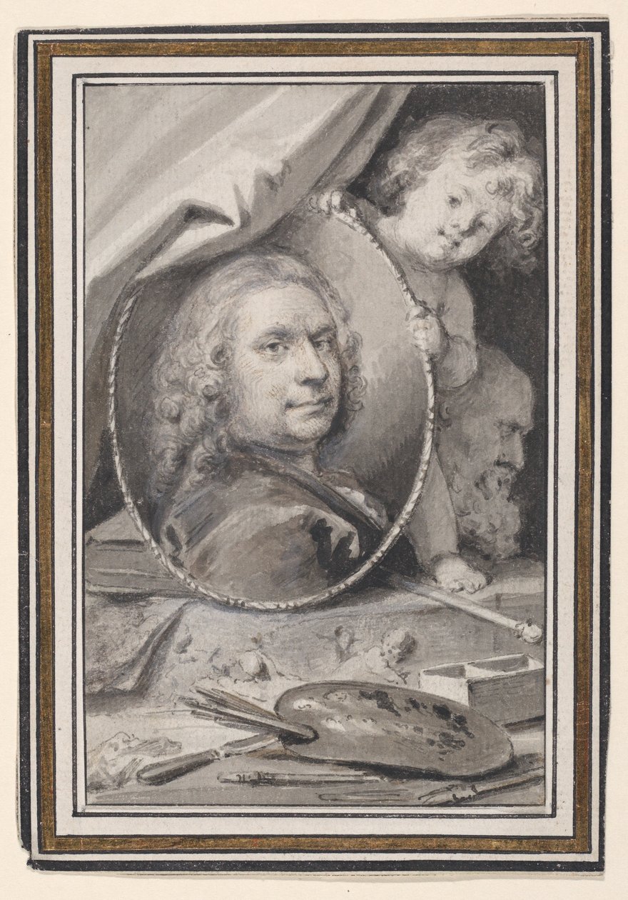 Autoritratto entro una cornice decorativa allegorica da Jacob de Wit