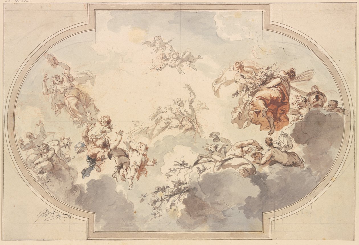 Molti geni e baccanti fluttuano tra le nuvole da Jacob de Wit