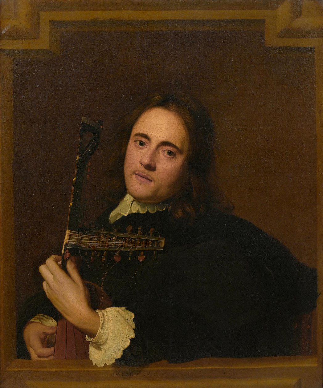 Un giovane alla finestra di pietra che suona una tiorba-liuto da Jacob van Oost