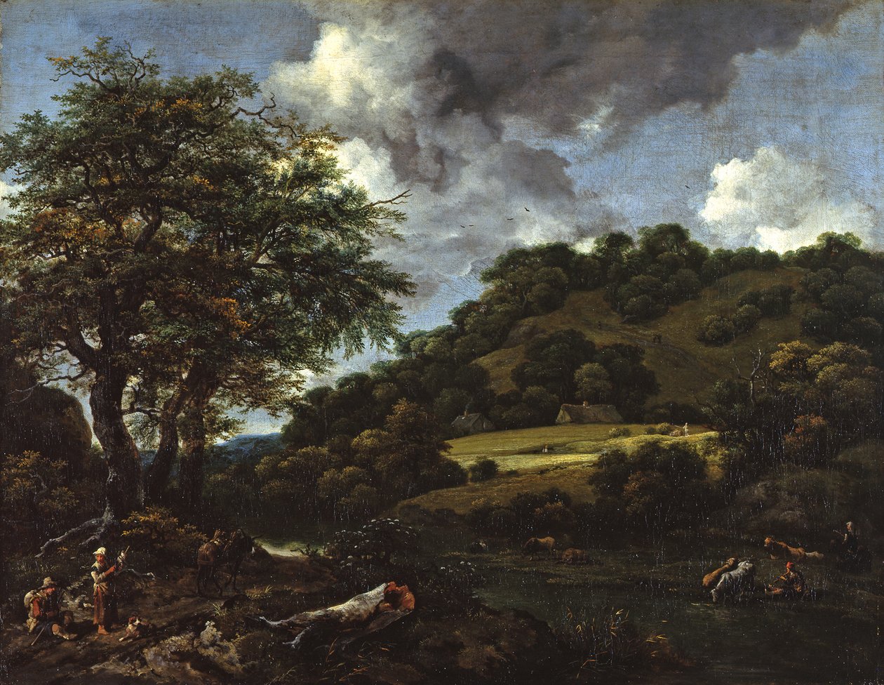 Un paesaggio collinare con querce alte da Jacob van Ruisdael
