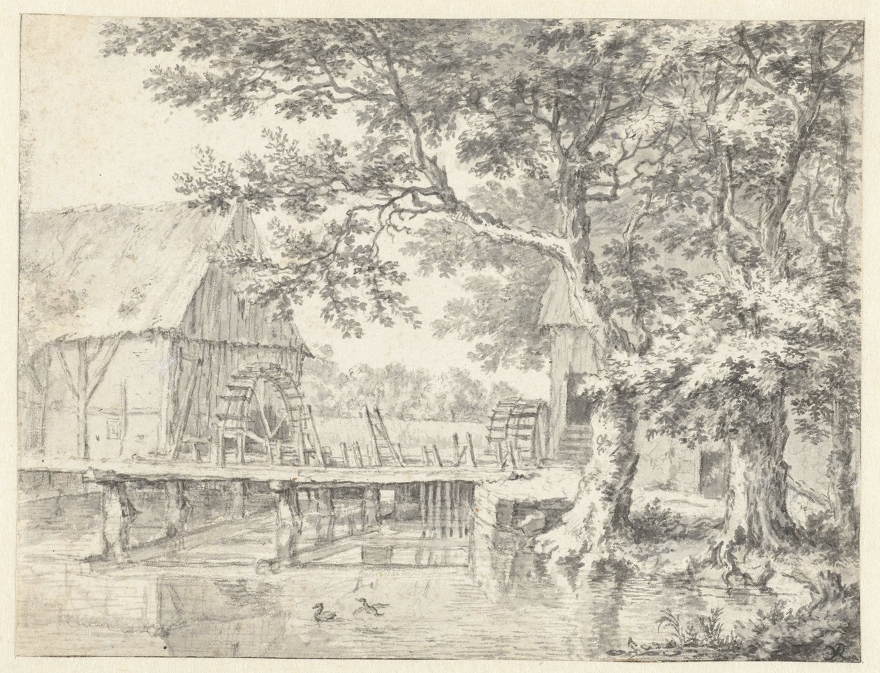 Disegno di un mulino ad acqua doppio da Jacob van Ruisdael