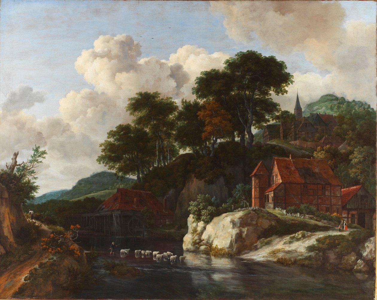 Paesaggio collinare con mulino ad acqua da Jacob van Ruisdael