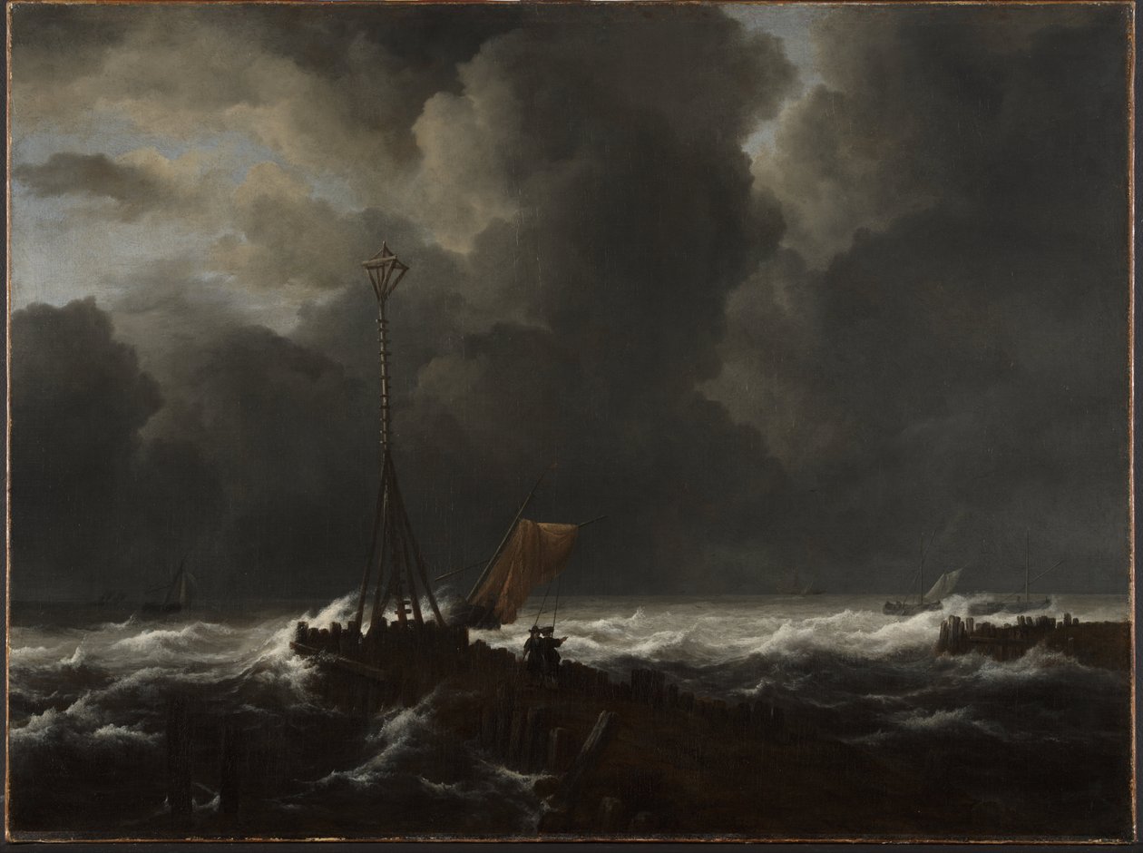 Mare agitato a un molo da Jacob van Ruisdael