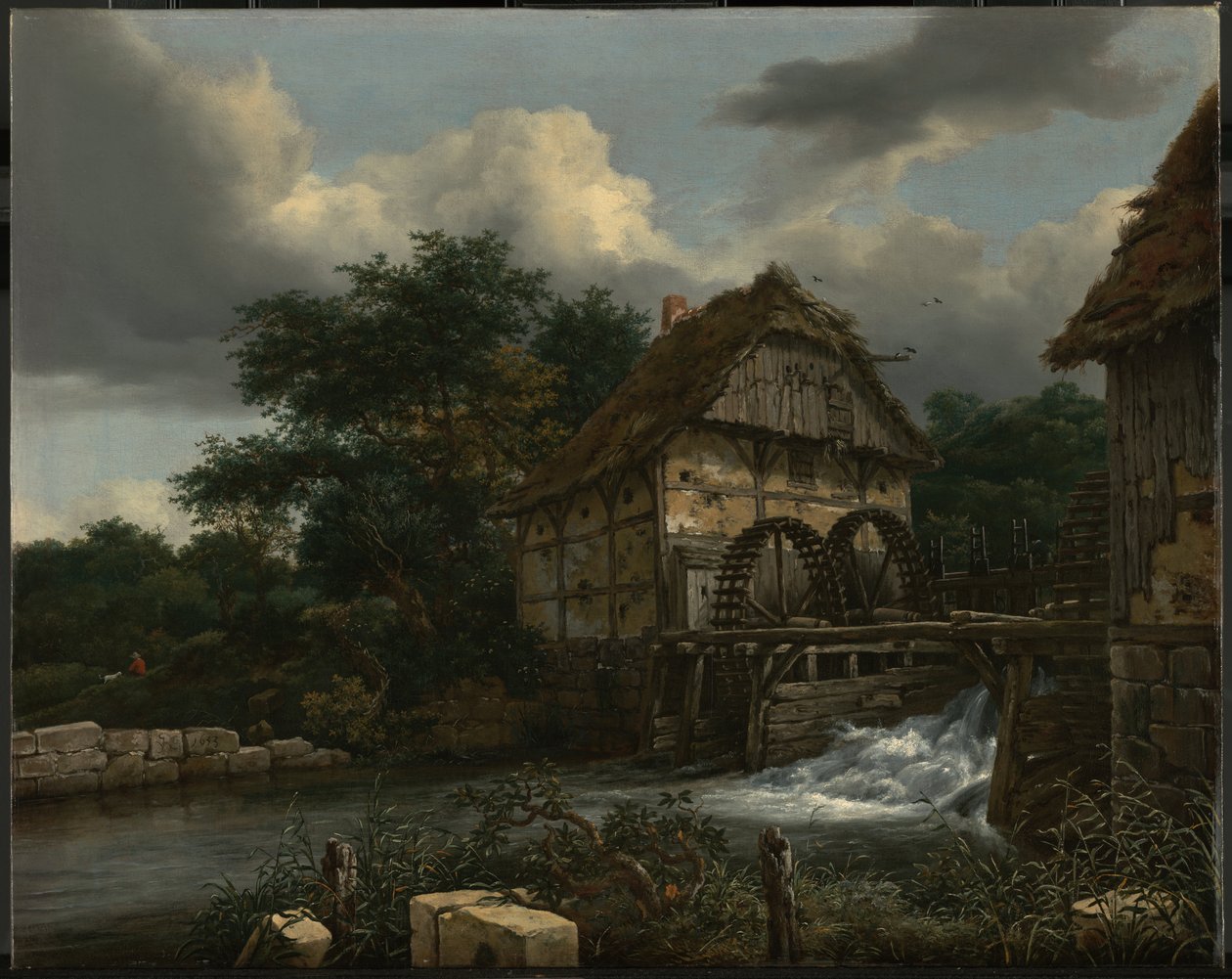 Due mulini ad acqua e una chiusa aperta da Jacob van Ruisdael