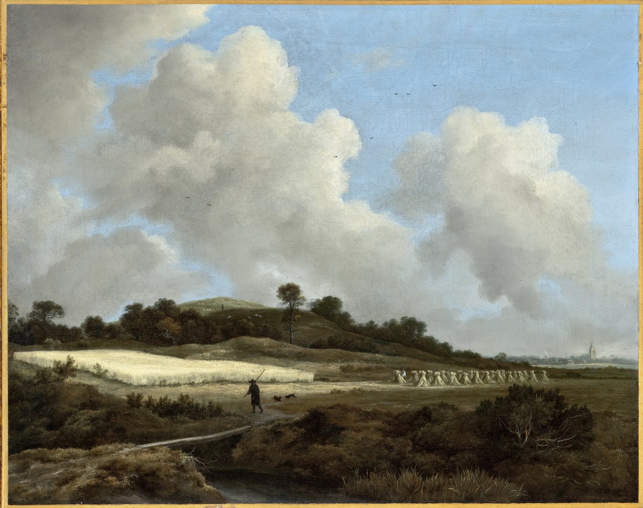 Veduta di campi di grano con una città lontana da Jacob van Ruisdael
