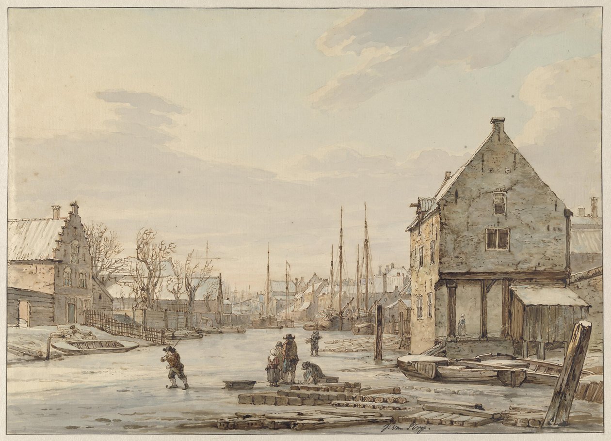 Veduta presso le mura cittadine di Dordrecht in inverno da Jacob van Strij