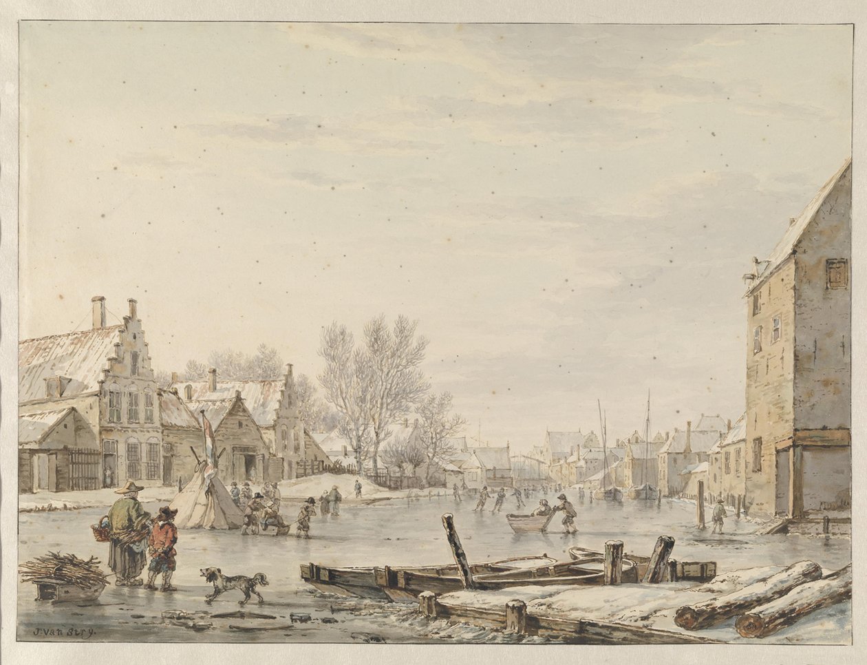 Veduta delle mura cittadine presso Dordrecht in inverno da Jacob van Strij