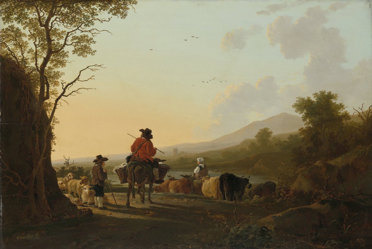 Paesaggio con mandriano e pastore da Jacob van Strij