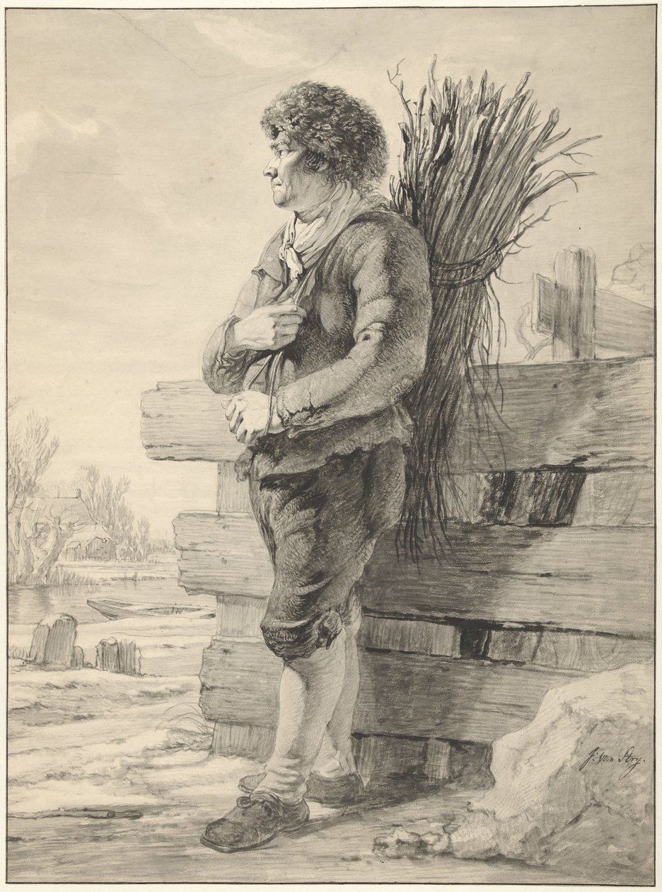 Uomo in piedi con un fascio di rami sulla schiena da Jacob van Strij