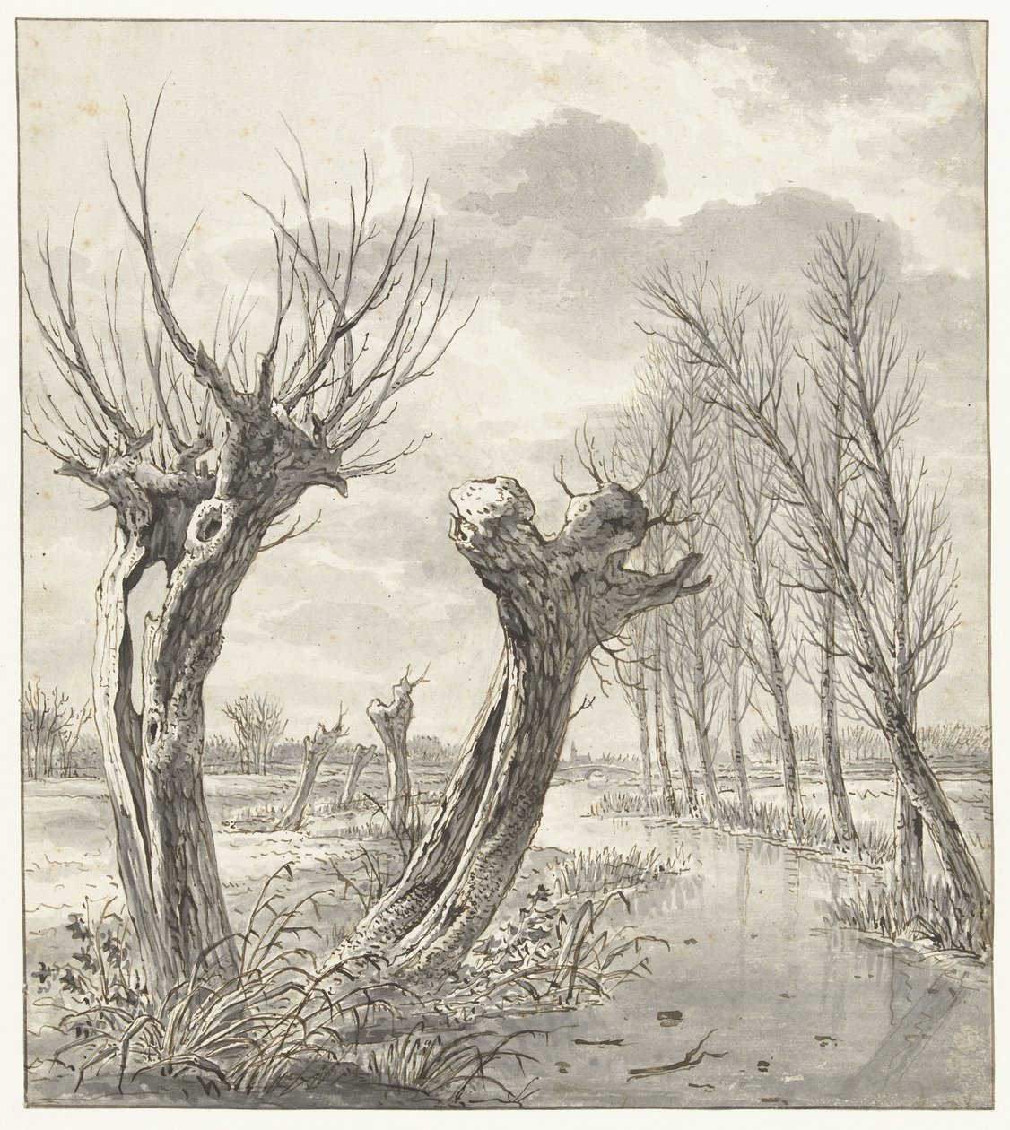 Paesaggio invernale con salici lungo un canale ghiacciato da Jacob van Strij