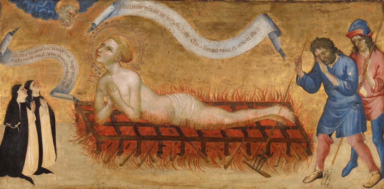 Martirio di San Lorenzo, con due monache benedettine da Jacobello del Fiore