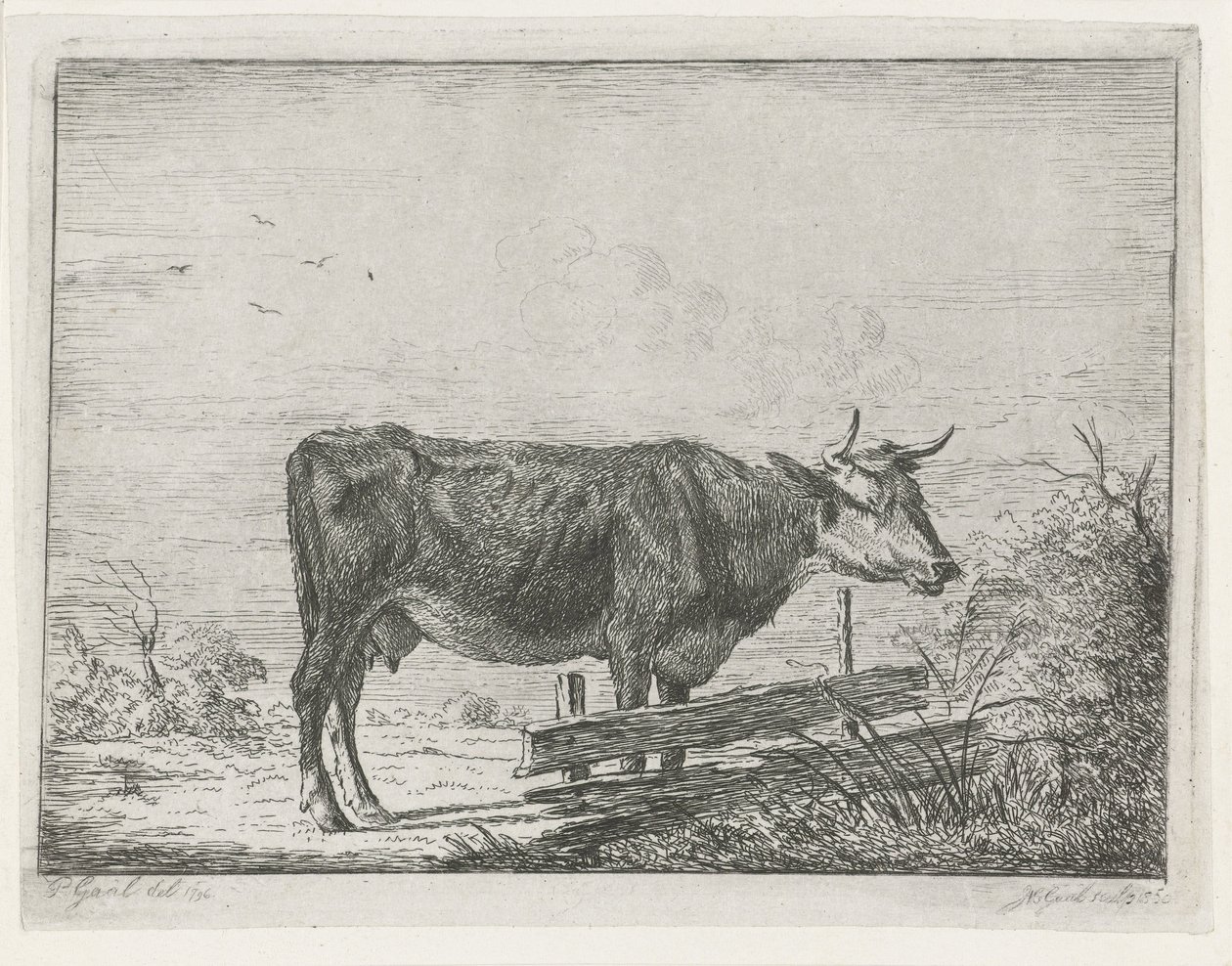 Mucca, in piedi vicino a una recinzione da Jacobus Cornelis Gaal