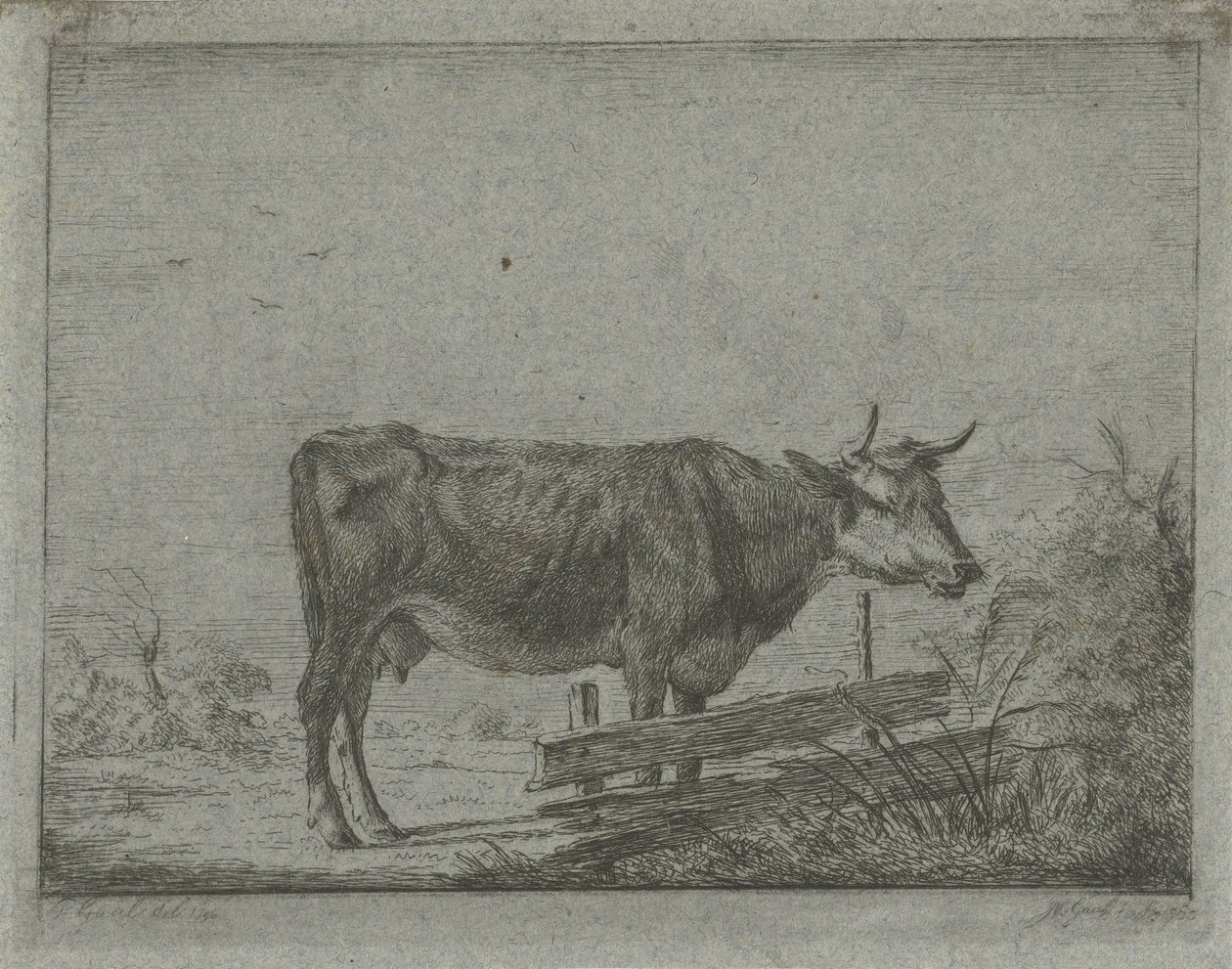 Mucca vicino a una recinzione da Jacobus Cornelis Gaal