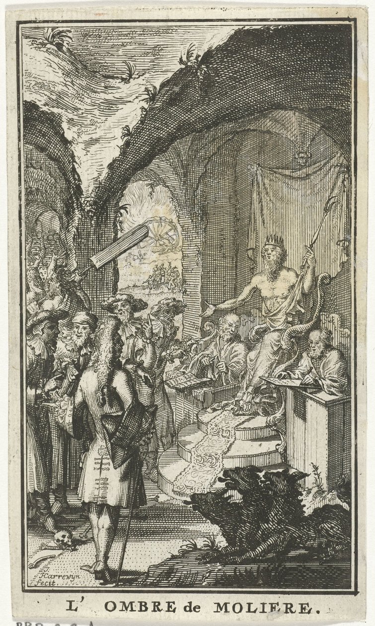 Molière davanti ai giudici di Plutone da Jacobus Harrewijn