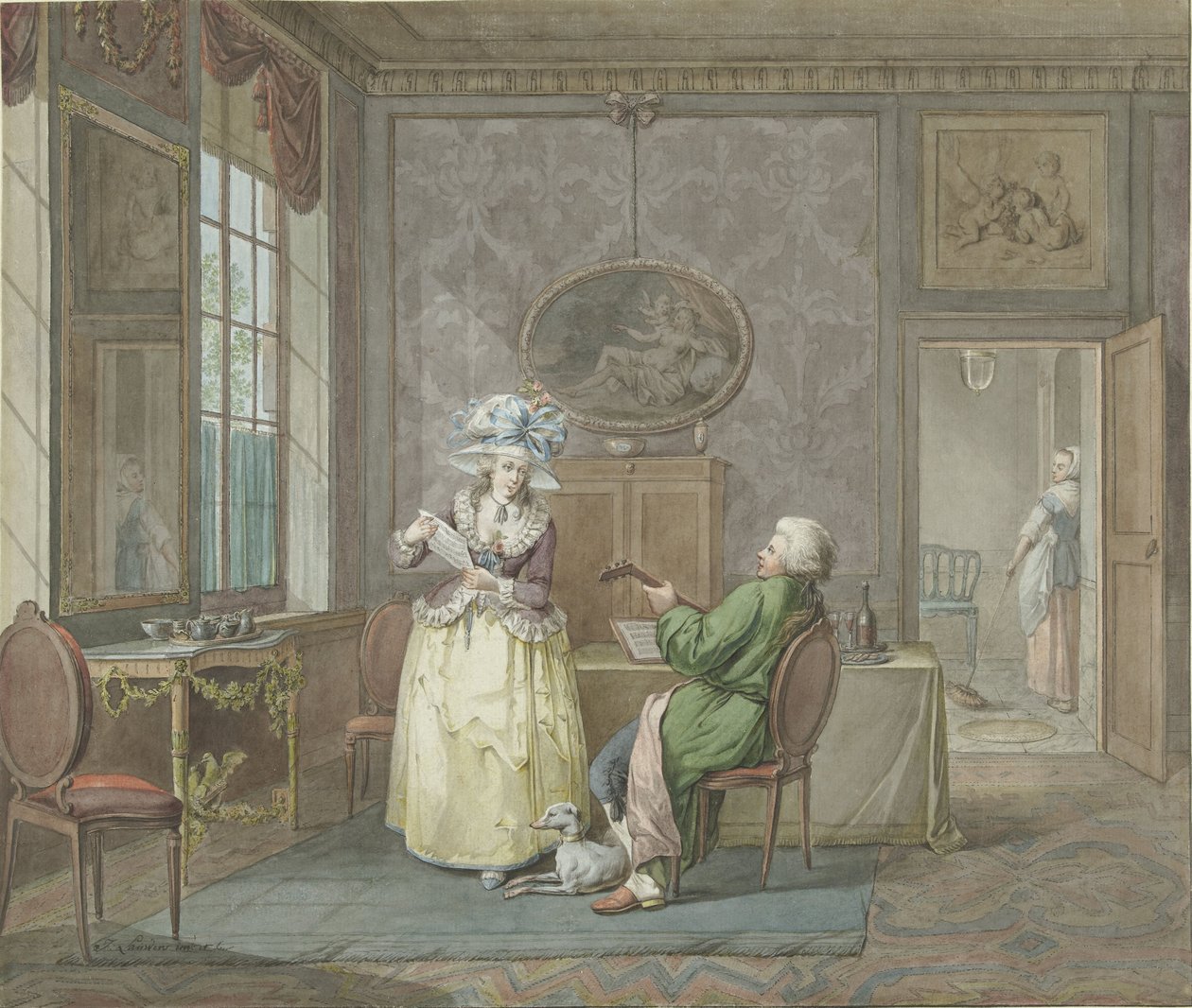 Coppia che suona in un interno da Jacobus Johannes Lauwers