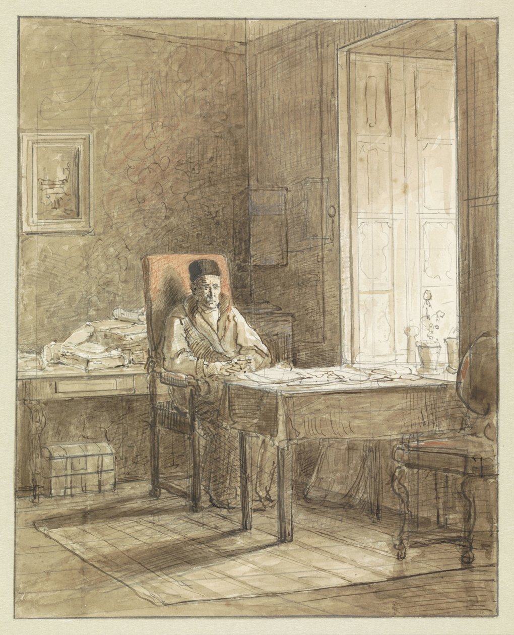 Ritratto di Gerrit Lamberts, seduto in una poltrona nel Gabinetto delle Stampe da Jacobus Ludovicus Cornet
