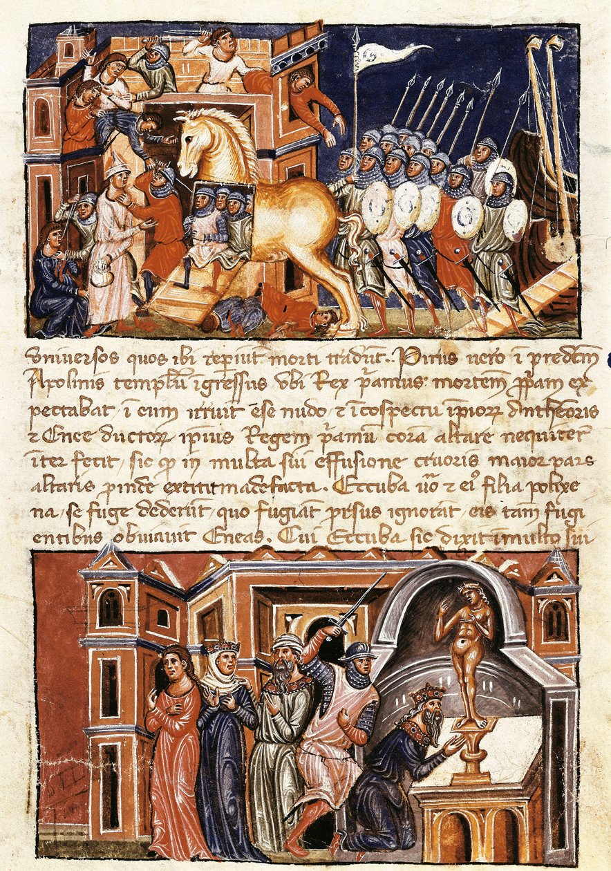 Assedio e assalto della città di Troia, miniatura da "Historia destructionis Troiae" di Guido delle Colonne (c. 1210- c. 1287) da Jacome Cromberger