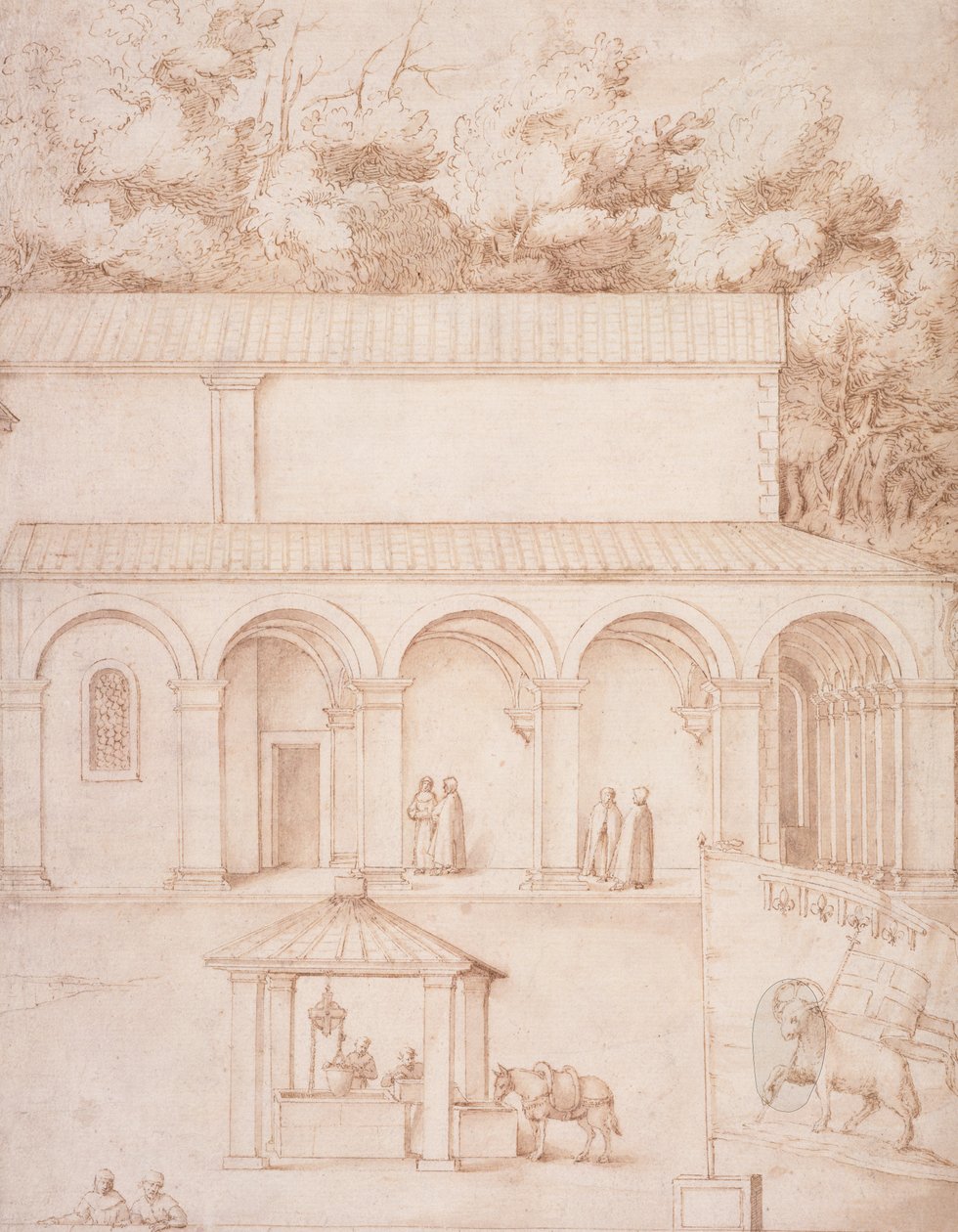 Vista del Monastero di La Verna, Il Cortile e Il Pozzo, c.1607-12 da Jacopo Ligozzi
