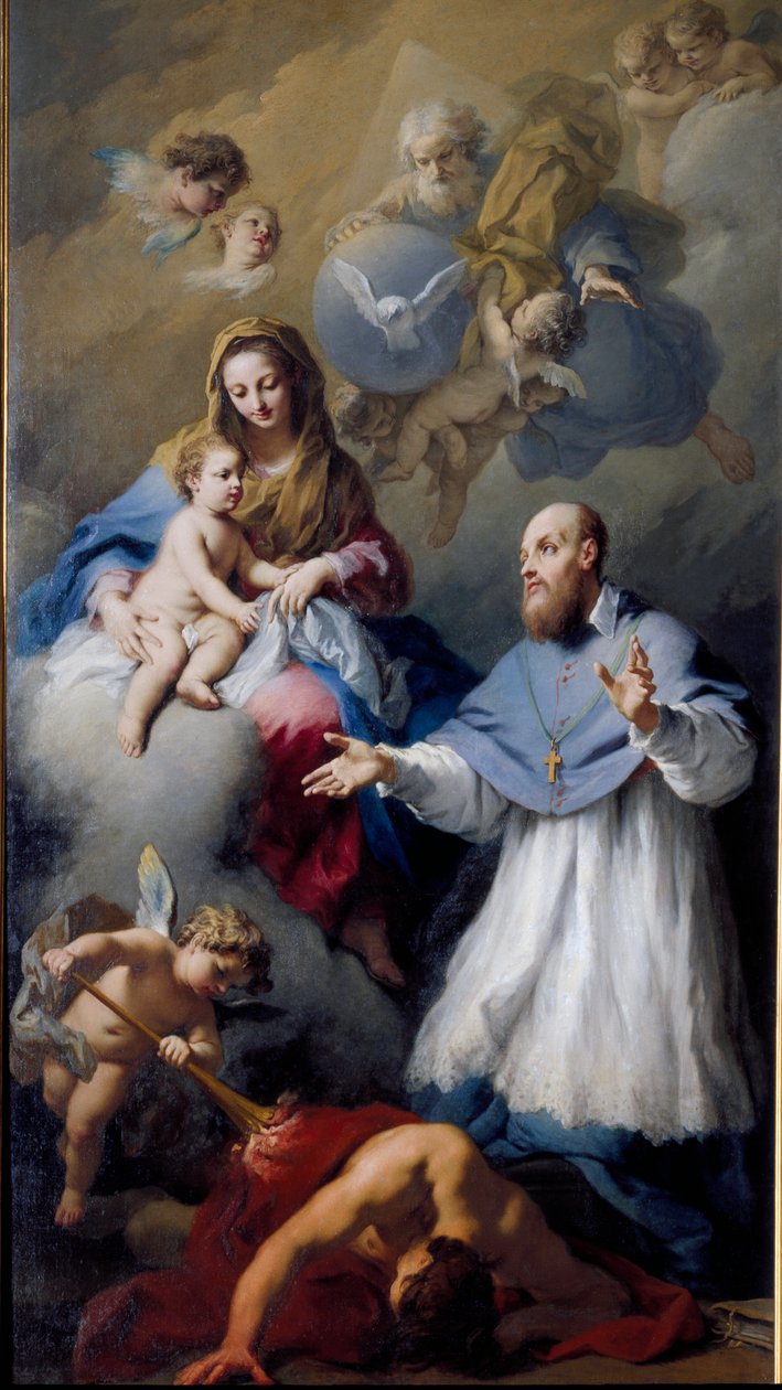 Vergine e Bambino con San Francesco di Sales, rappresentazione della Santissima Trinità da Jacopo Amigoni