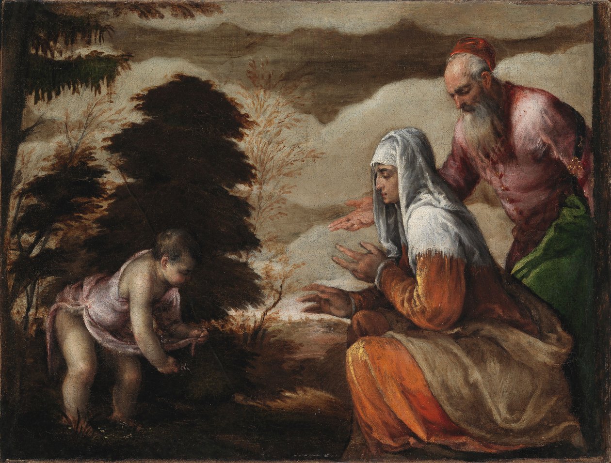 Giovanni Battista raccoglie fiori per i suoi genitori da Jacopo Bassano