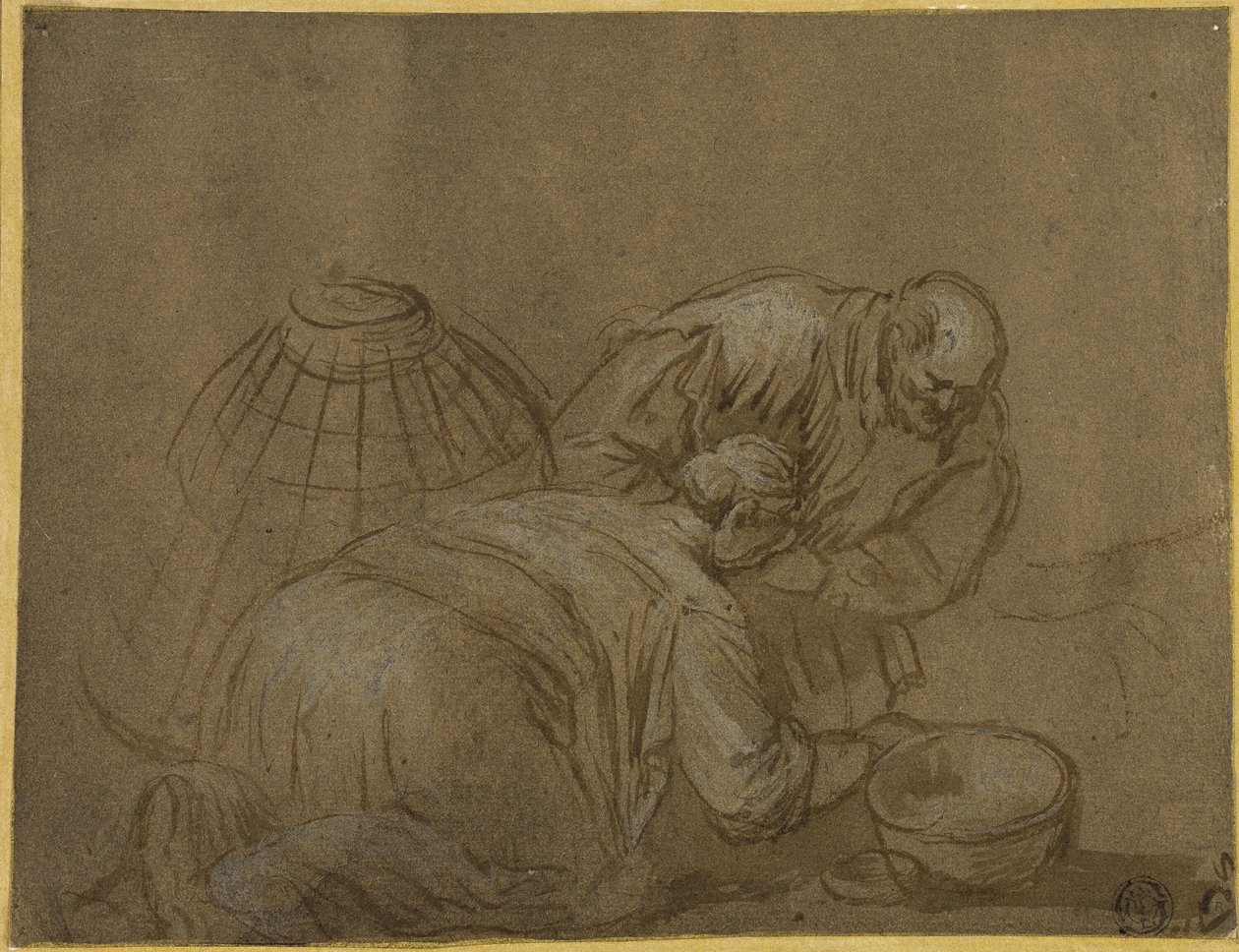 Coppia di contadini che guarda in un cesto da Jacopo Bassano