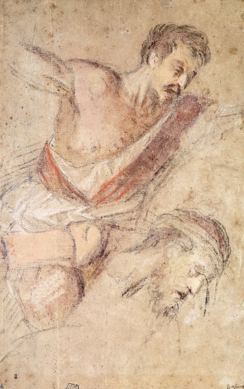 Studi per una Flagellazione: Un Uomo che Flagella e la Testa di Cristo da Jacopo Bassano
