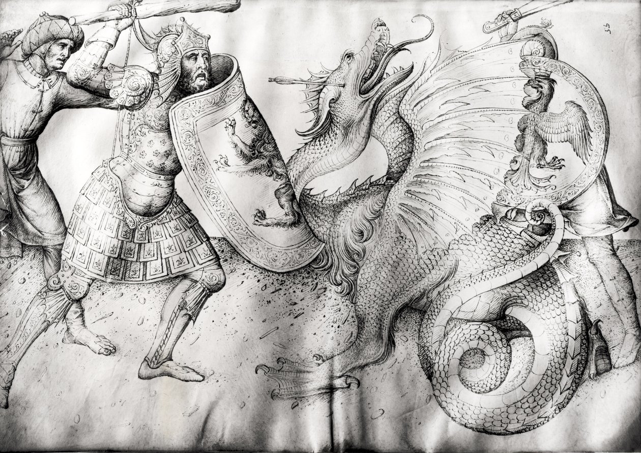 Battaglia tra guerrieri e un drago, c.1450 da Jacopo Bellini