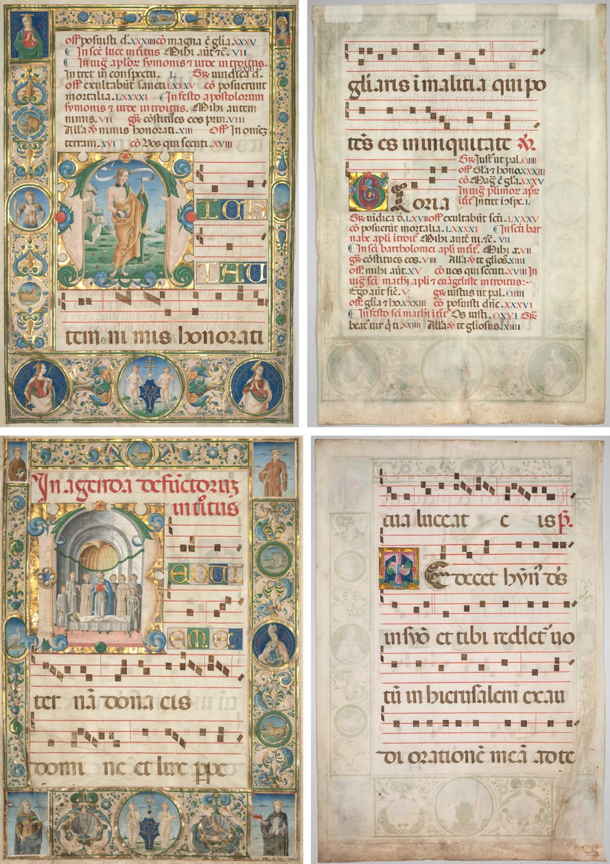 Coppia di graduali: Iniziale (M) con San Andrea (recto) e Messa per i defunti (recto) da Jacopo Filippo d