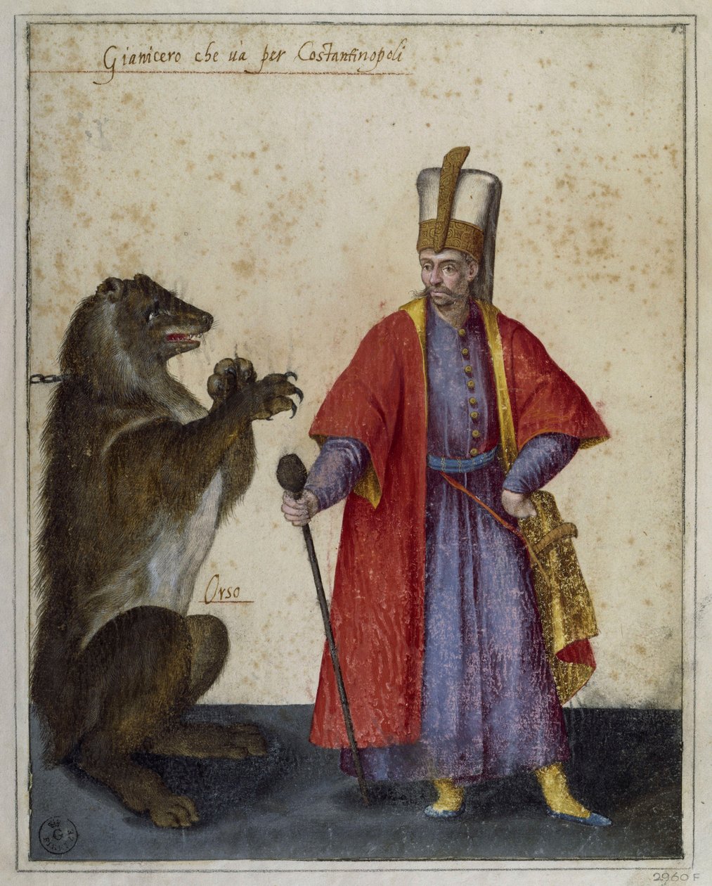 Giannizzero e orso, disegno di Jacopo Ligozzi (1547-1626) da Jacopo Ligozzi