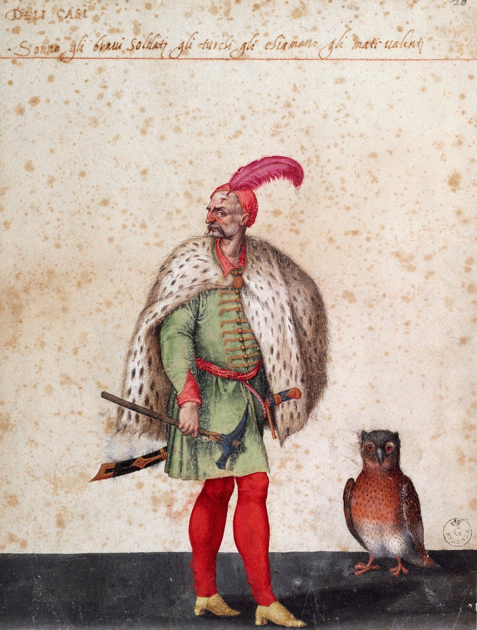 Soldato turco con gufo, disegno di Jacopo Ligozzi (1547-1627) da Jacopo Ligozzi