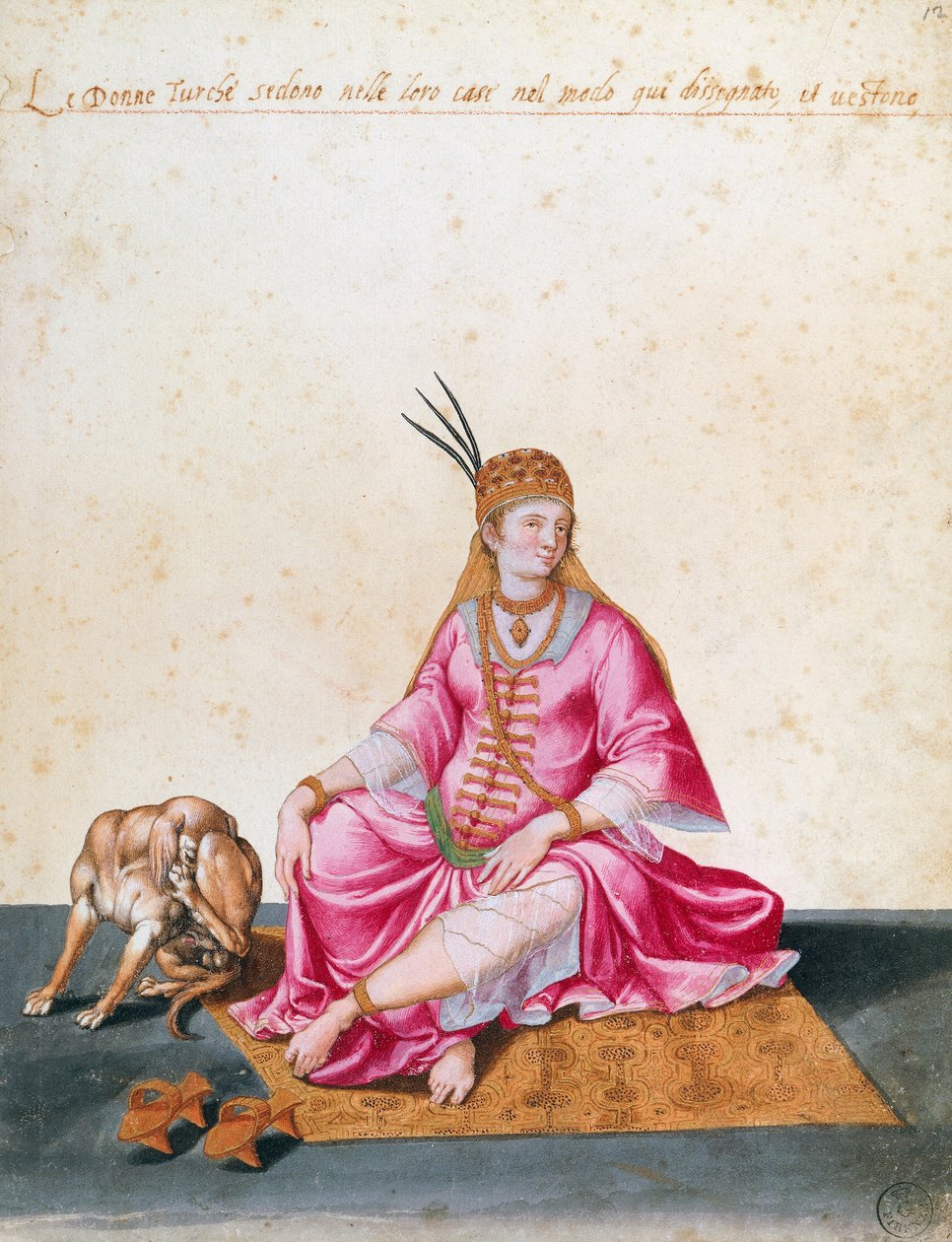 Donna turca con cane, disegno di Jacopo Ligozzi da Jacopo Ligozzi