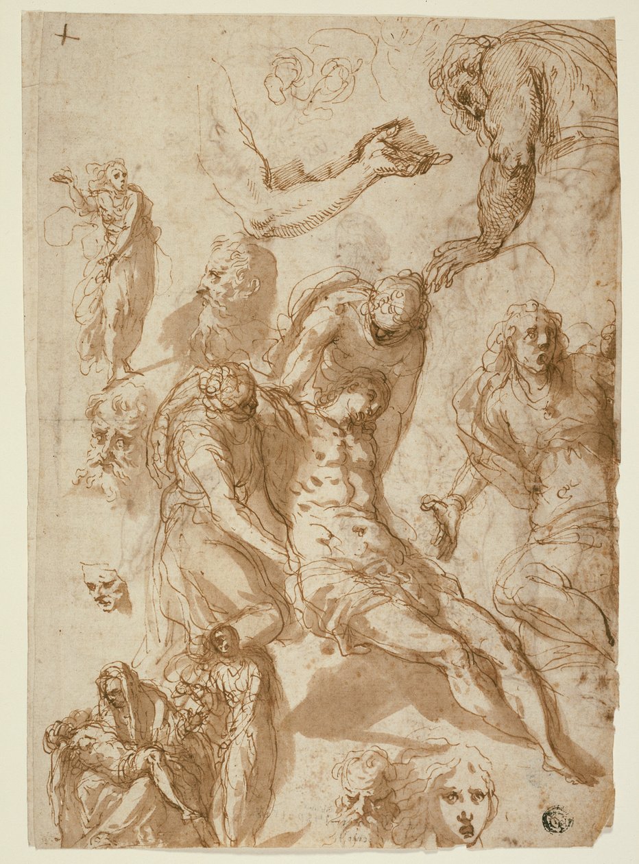 Bozzetti per una Lamentazione e una Pietà, e di varie figure, teste e un braccio (recto); Bozzetti del Cristo morto, e di varie figure e teste (verso) da Jacopo Palma il Giovane