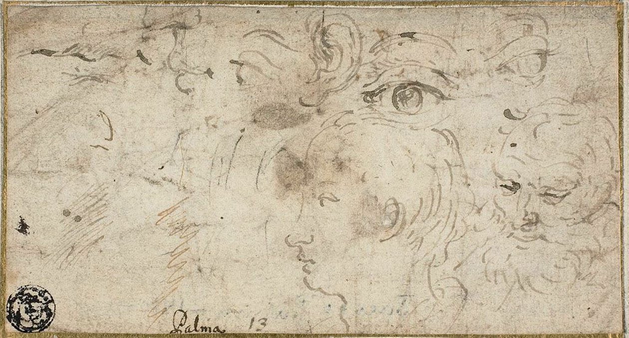 Schizzi di teste, occhi, orecchio e bocca da Jacopo Palma il Giovane