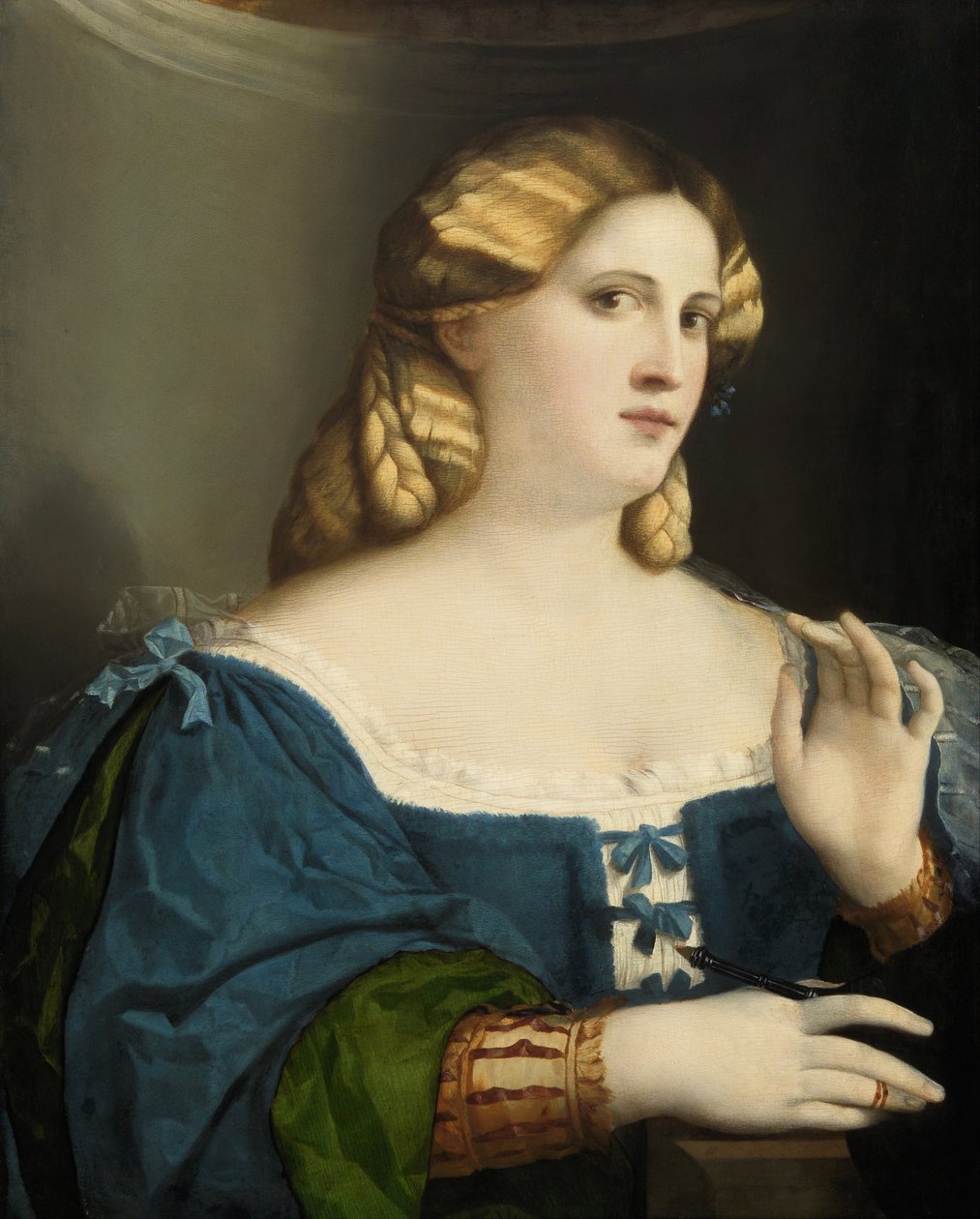 Giovane Donna in Abito Blu, con Ventaglio da Jacopo Palma il Vecchio the Elder
