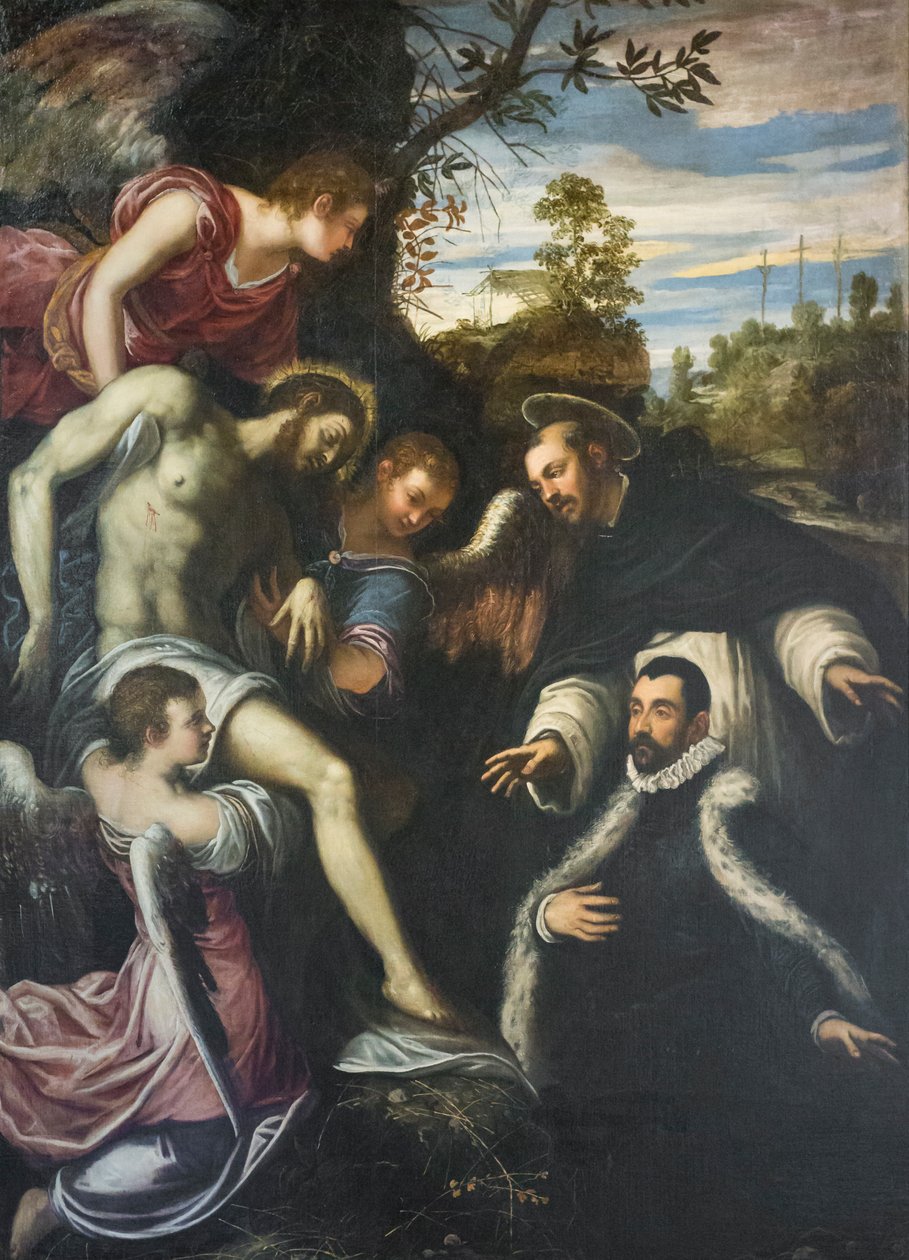 Cristo morto sorretto da tre angeli, san Domenico e donatore da Jacopo Robusti Tintoretto