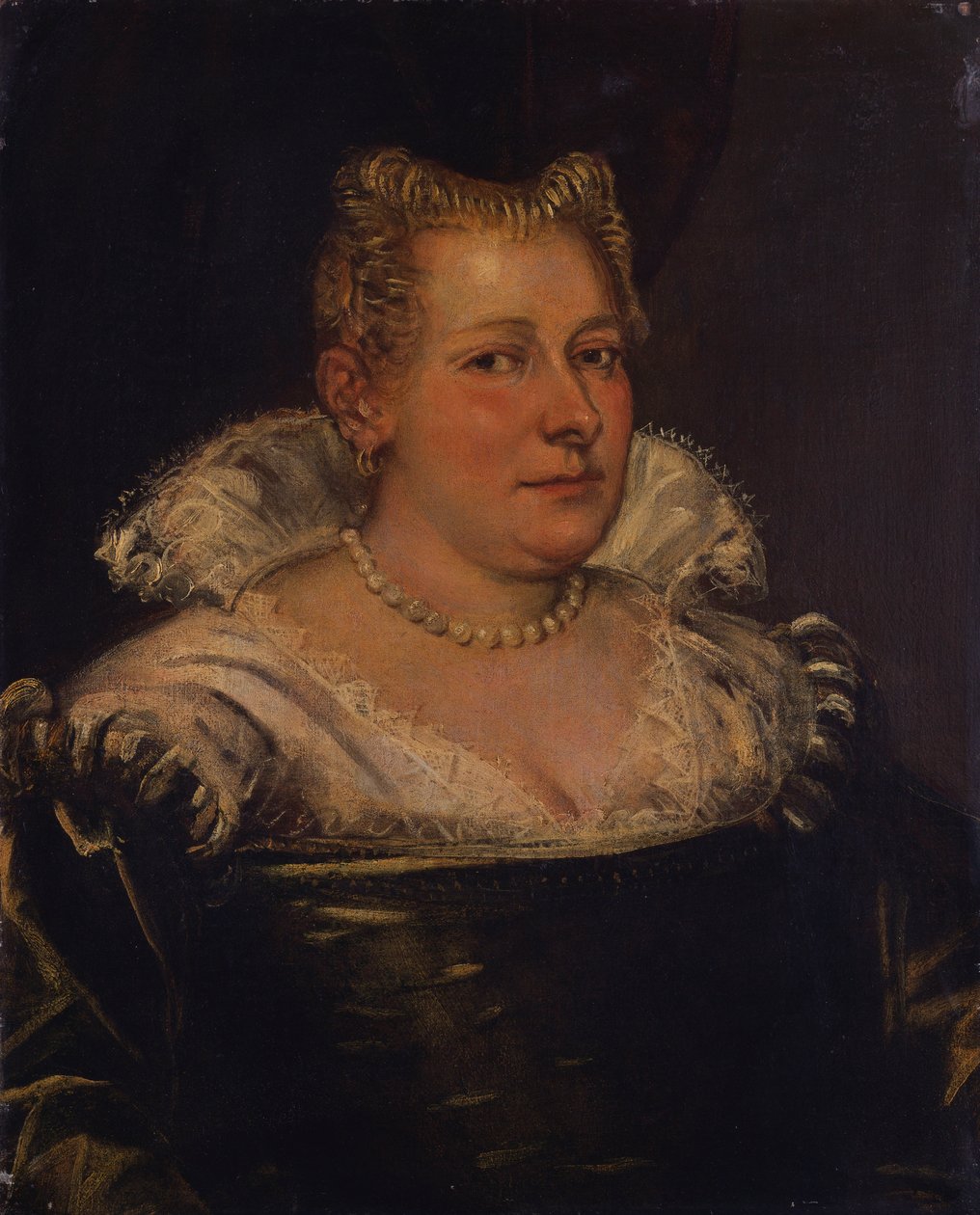Ritratto di una signora, busto in un vestito verde con colletto bianco da Jacopo Robusti Tintoretto