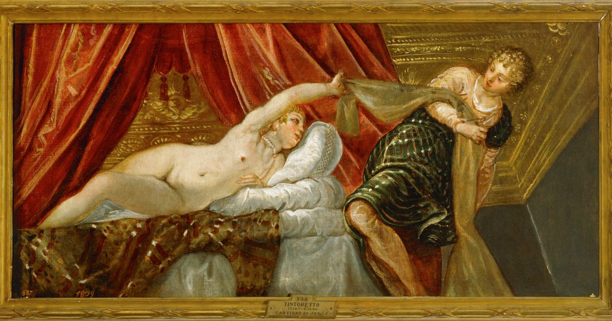 La castità di Giuseppe - Giuseppe e la moglie di Potifar ... (dipinto su tela) da Jacopo Robusti Tintoretto