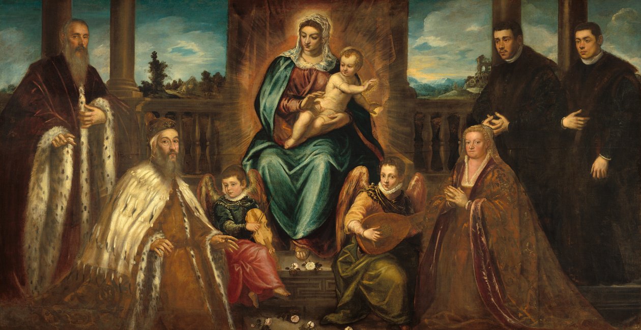 Doge Alvise Mocenigo e famiglia davanti alla Madonna col Bambino, c. 1575 da Jacopo Tintoretto