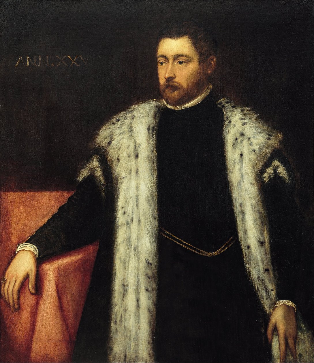 Giovane di venticinque anni con cappotto di pelliccia da Jacopo Tintoretto