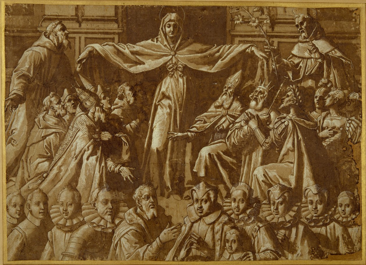 La Madonna della Misericordia con i Santi Francesco e Domenico, con altri santi e sovrani e una famiglia di donatori da Jacopo Zucchi