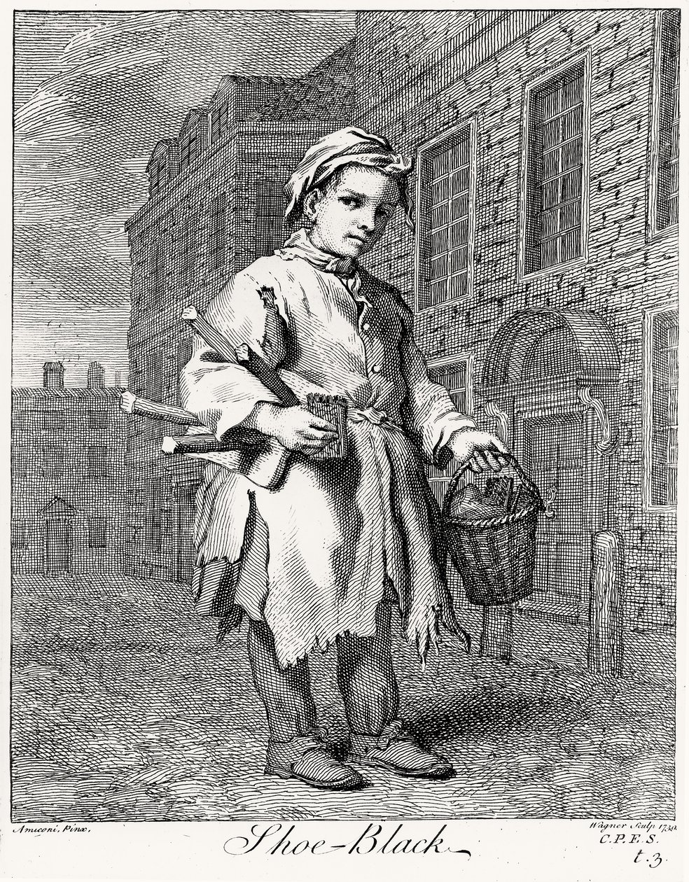 Il lustrascarpe, inciso da Wagner, 1739 da Jacopo after Amiconi