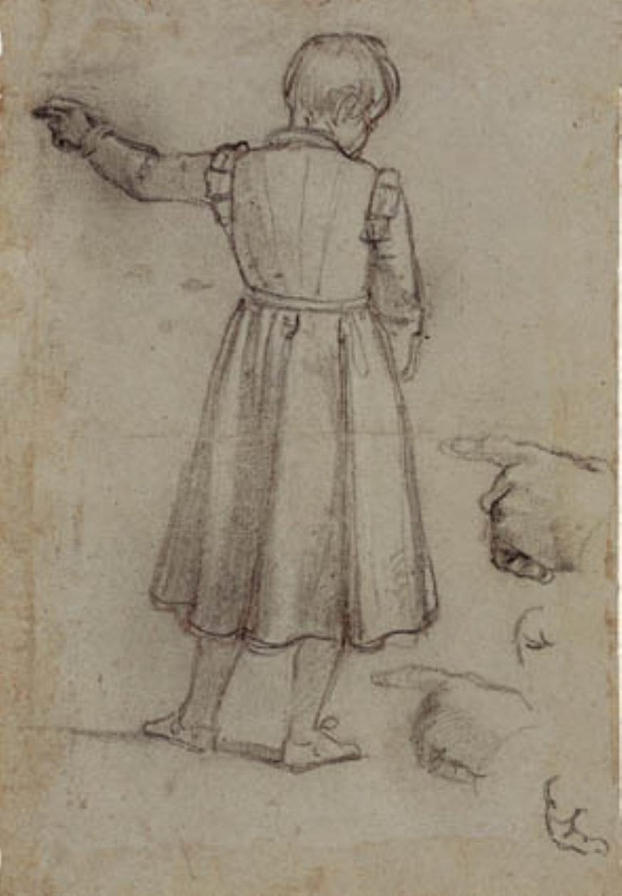 Ragazzo in piedi visto da dietro che punta a sinistra, e quattro studi per la sua mano sinistra da Jacopo da Empoli