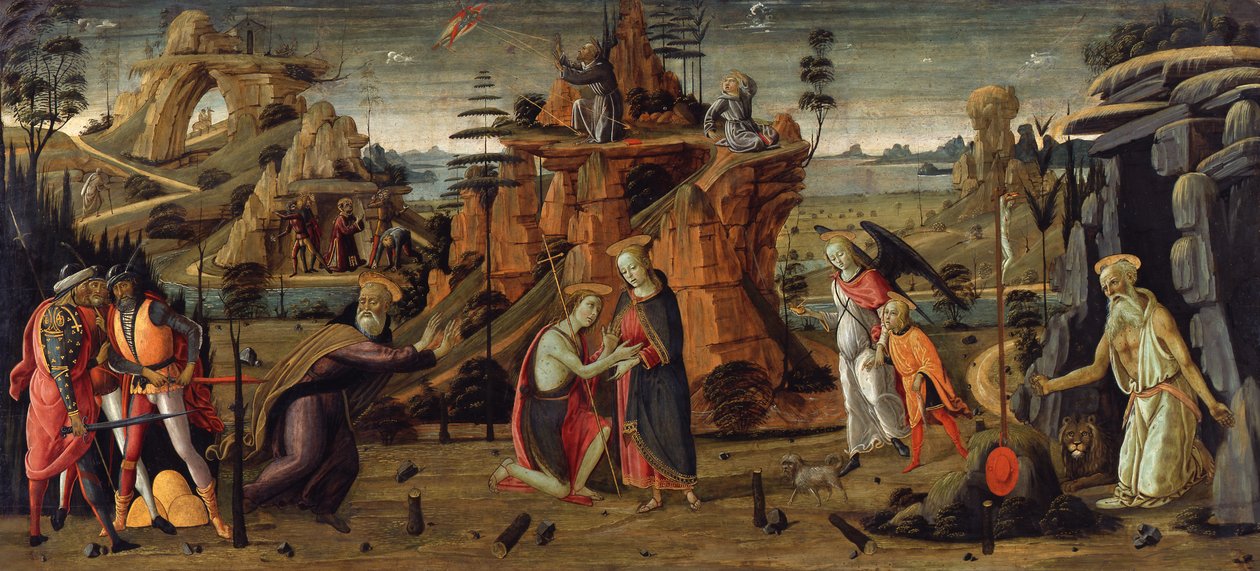 Paesaggio con scene bibliche e scene da leggende di santi da Jacopo del Sellaio