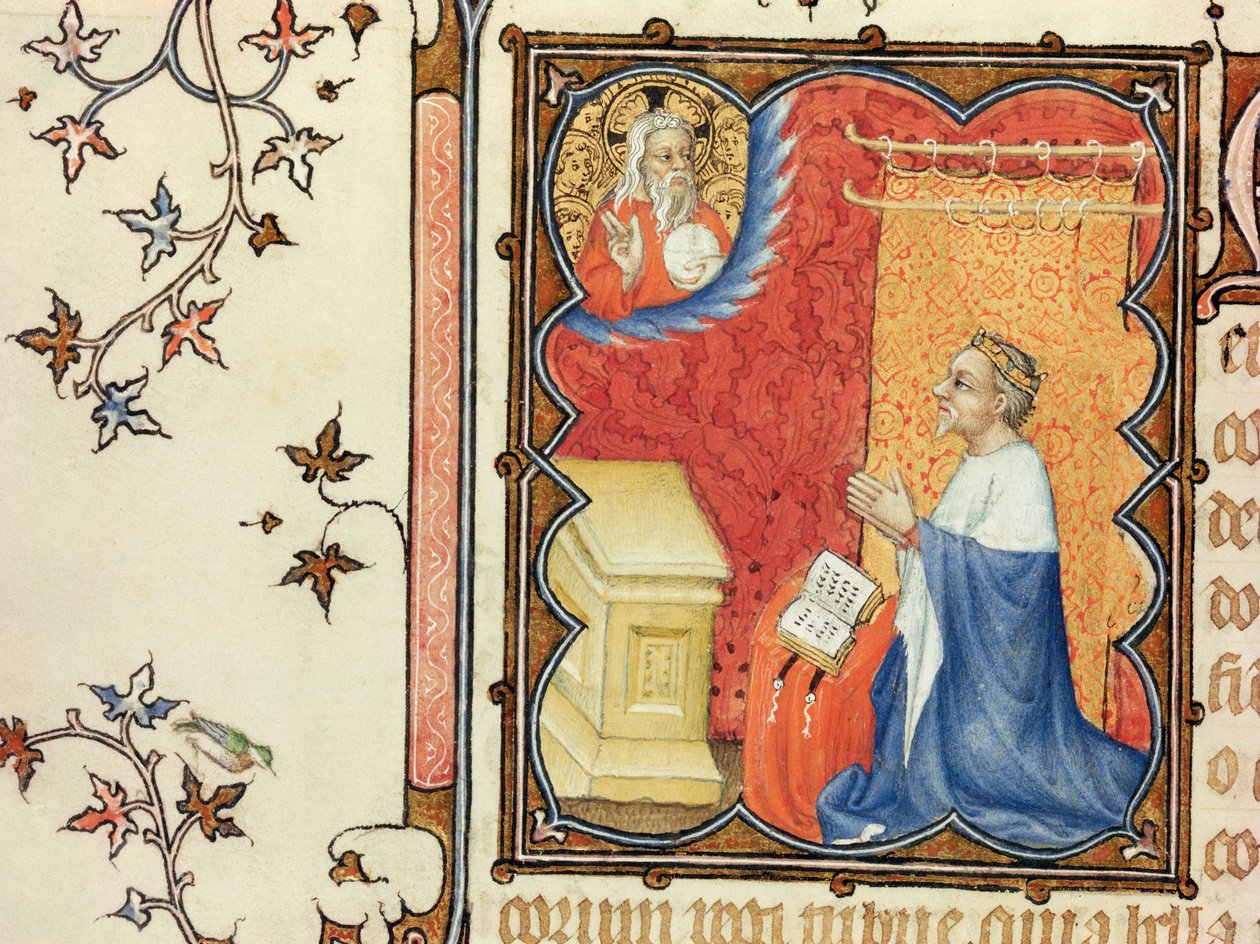 Jean de France (1340-1416) Duca di Berry che prega davanti al Padre Eterno, da Les Petites Heures de Duc de Berry da Jacquemart de Hesdin