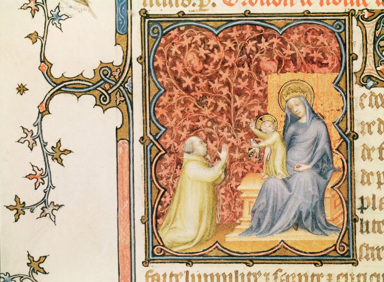Ms Lat 18014 Jean de France (1340-1416) Duca di Berry che prega davanti alla Vergine e al Bambino, da Les Petites Heures de Duc de Berry, c.1385-90 da Jacquemart de Hesdin